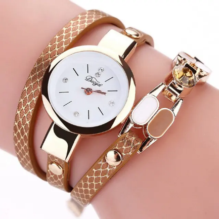 DUOYA Fashion Women's Watch Crystal Bracelet Bohemian Leather Strap Quartz Wristwatch